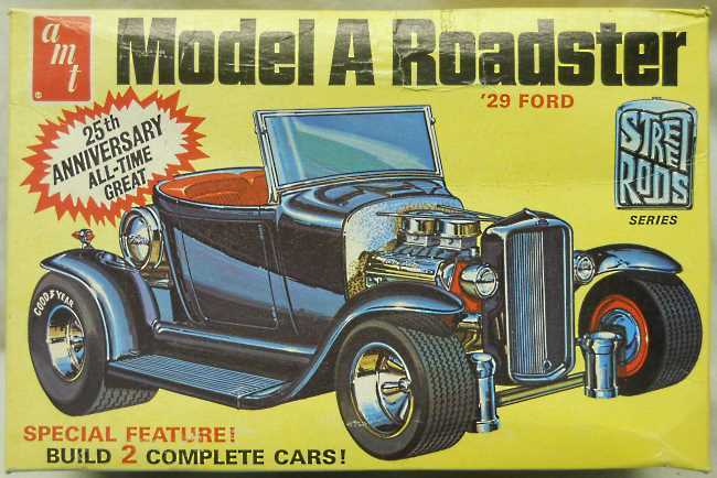 AMT 1/25 TWO 1929 Ford Model A Roadsters - Stock or Hot Rod - Builds Two Cars, A129-225 plastic model kit